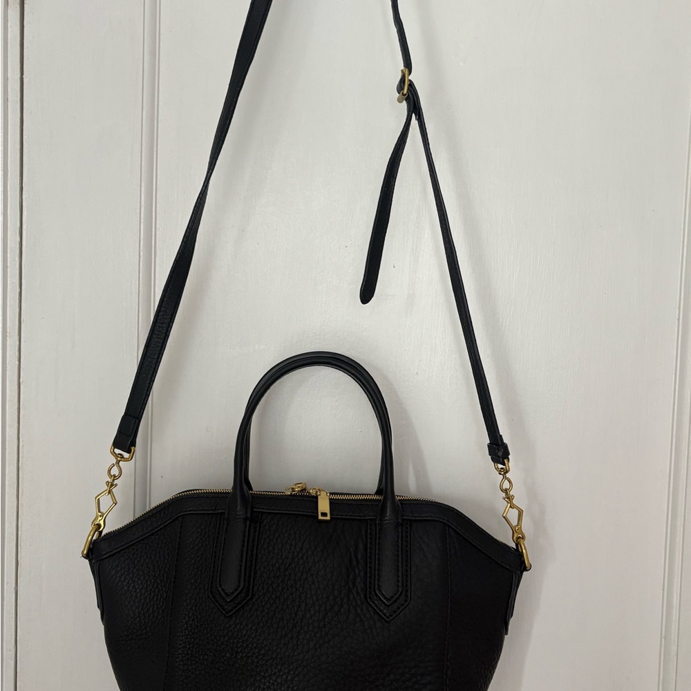 J. Crew Black Leather Crossbody Satchel with Gold Hardware